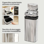 Bidone per Rifiuti da 40L con Sensore per Apertura e Chiusura Automatica, 33x25x70 cm, Argento - immagine 6