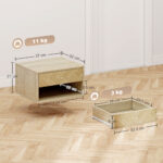 Set di 2 Comodini Sospesi Moderni con Cassetto e Vano Aperto, 37x32x21 cm, Legno Naturale - immagine 3