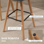 Set 2 Sgabelli da Bar, Sgabelli Cucina con Schienale e Poggiapiedi, Seduta Imbottita in Tessuto e Gambe in Legno, 41,5x47x97,5, Grigio - immagine 5