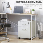 Schedario da Ufficio Cassettiera Per Scrivania in Legno, 2 Cassetti, Serratura con 2 Chiavi, Bianco, 40x45x55,6cm - immagine 5