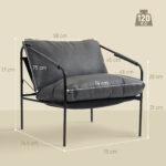 Poltrona da Salotto in Pelle PU e Telaio in Metallo con Cuscini Spessi, 74,5x75x77 cm, Grigio Carbone - immagine 3