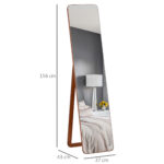 Specchio da Terra e da Parete con Struttura in Legno, Supporto Pieghevole con Cerniera, 37x43x156cm, Noce Chiaro - immagine 3