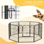Recinto per Cani di Piccola Taglia a 8 Pannelli Modulabili da 80x1,5x80 cm, Box per Cani e Cuccioli Pieghevole con Porta in Acciaio con 8 Picchetti, Nero - immagine 4