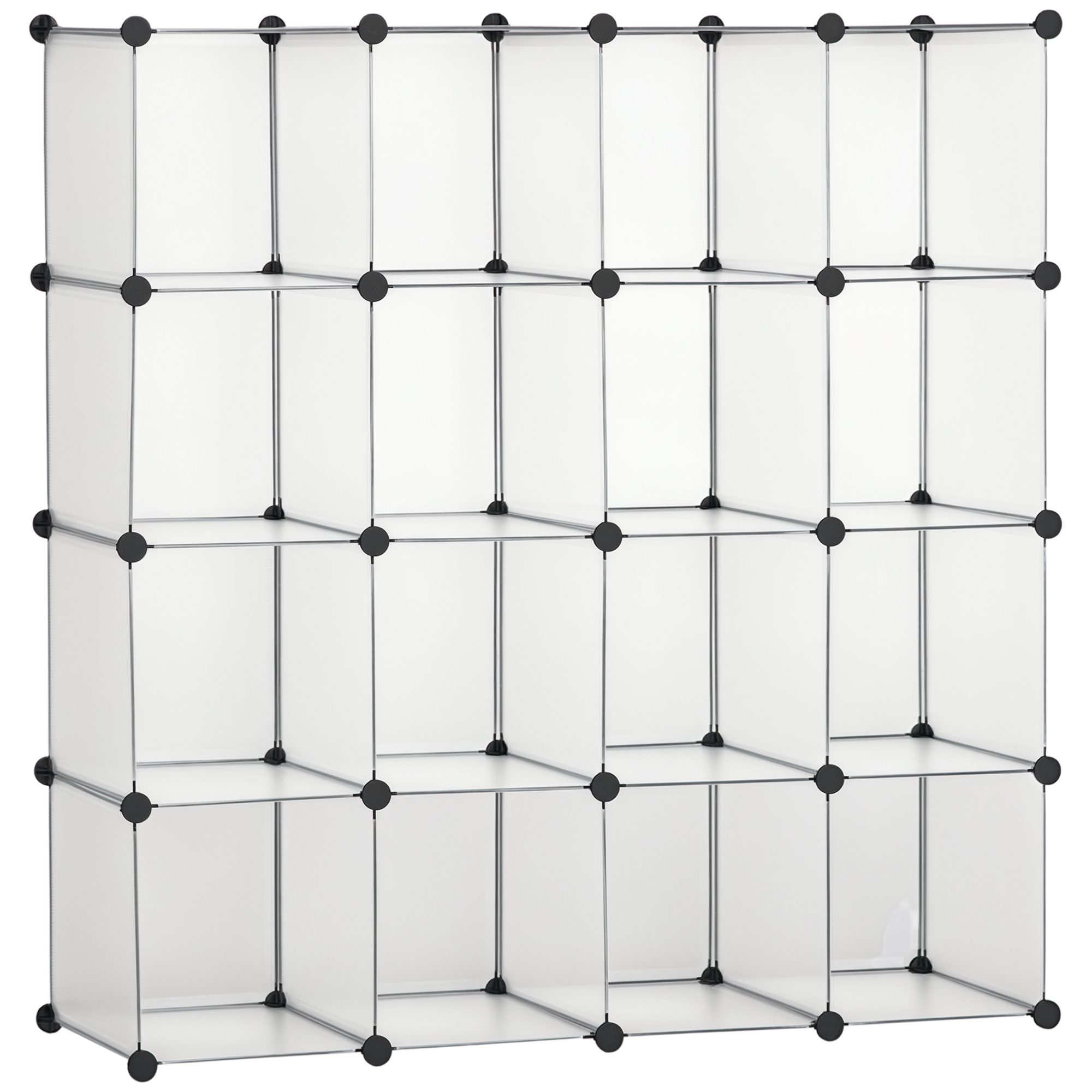 60R42e1980b4c575d.jpg Mobile Scarpiera Modulare Salvaspazio, 16 Cubi 30x30x30 cm in Acciaio e PP, 125x32x125 cm, Trasparente - immagine 1