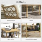 Set da Giardino 3pz con Chaise Longue, Divanetto, Cuscini e Tavolino, in Rattan e Acciaio, Bianco Crema e Legno - immagine 6