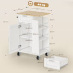 Carrello da Cucina con Cassetto, Armadietto, Portasciugamani e 3 Portaspezie, in Legno, 62x40x87 cm, Bianco - immagine 3