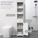 Armadietto Bagno con Scaffale a 3 Livelli, 1 Cassetto e 1 Mobiletto, 34x30x163cm - immagine 4