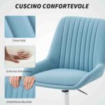 Sedia per Scrivania ad Altezza Regolabile con 5 Rotelle, in Silicone PU, Schiuma e Acciaio, 52x58x80-90 cm, Blu - immagine 4