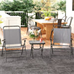 Set da Giardino con Tavolo con Piano in Vetro e 2 Sedie Pieghevoli con Schienale Regolabile, Grigio - immagine 2