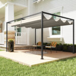 Pergola Gazebo da Esterno 3x2 m con Tettuccio Retrattile in Metallo e Poliestere, Crema e Grigio - immagine 7