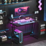 Scrivania Gaming con Luci LED e Supporto per Monitor, in Truciolato e Acciaio, 1x60x88,5 cm, Nero - immagine 2