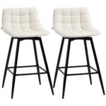 Set 2 Sgabelli da Bar con Schienale e Poggiapiedi in Stile Nordico in Metallo e Velluto, color Crema, 45x47x84 cm