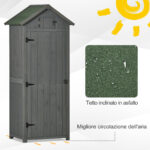 Capanno da Giardino Porta Attrezzi in Legno Impermeabile, 77x54,2x179cm - Grigio - immagine 5