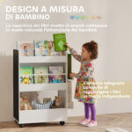 Libreria per Bambini 3-8 Anni a Due Lati, Scaffale Portagiochi con Ruote e Lavagna Nera, Bianco - immagine 8
