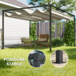 Pergola Gazebo da Esterno 3x2 m con Tettuccio Retrattile in Metallo e Poliestere, Crema e Grigio - immagine 5
