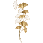 Decorazione Murale 3D in Metallo, Wall Art Dorata con Foglie di Ginkgo 138x70cm