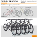 Rastrelliera Portabiciclette Parcheggio per 5 Biciclette in Acciaio, 145×33×27 cm, Argento - immagine 7