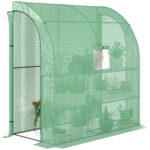 Serra da Parete con 2 Ripiani per Piante e Fiori in Acciaio e PE, 2x1x215 cm, Verde