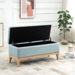 Panca Imbottita Contenitore in Tessuto con Design Scandinavo, 110x39x45Acm - Azzurro - immagine 9