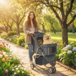 Passeggino per Cani Pieghevole con Portabicchieri e Cestino, 77x44x102 cm, Grigio Carbone - immagine 2