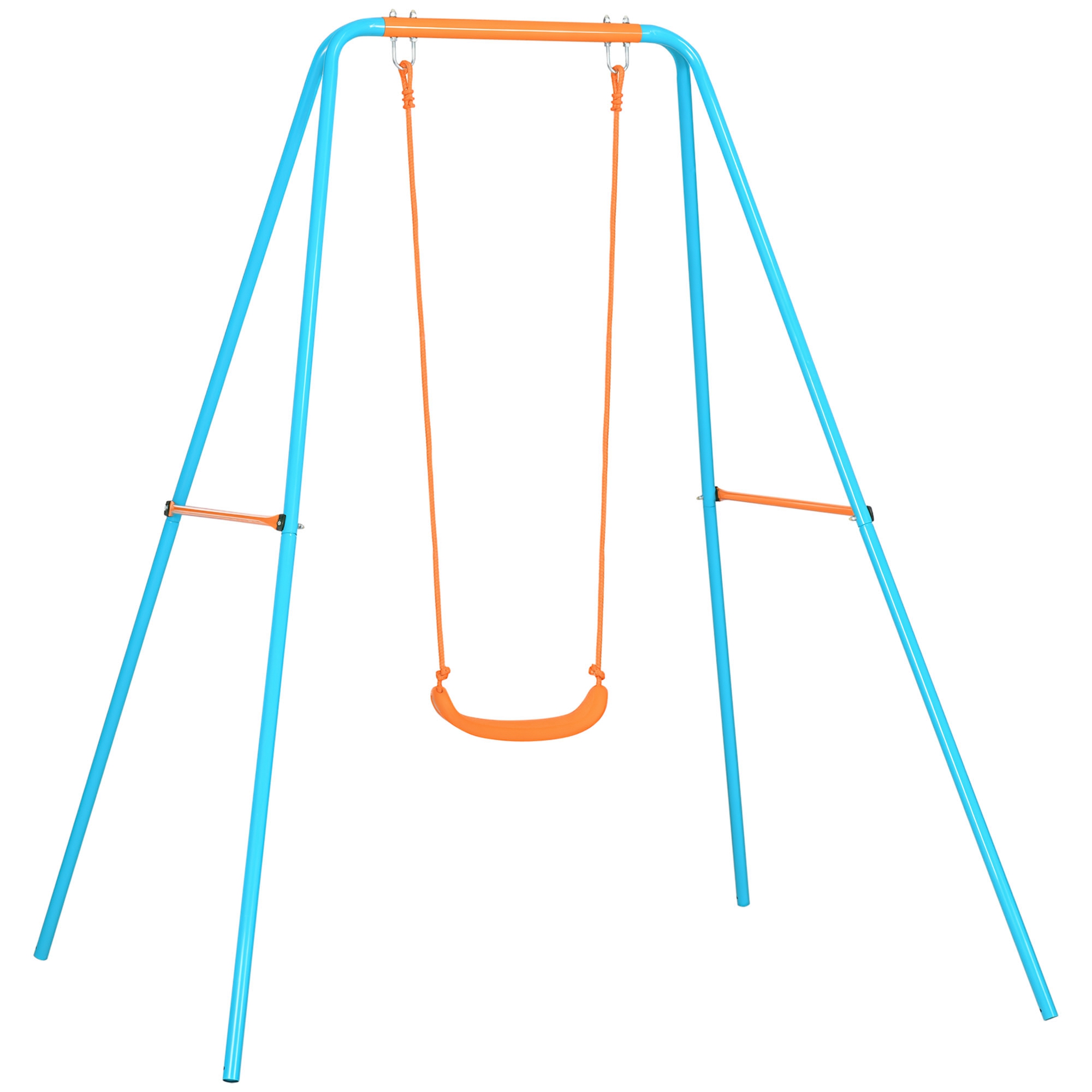 6VDb8319808b607ce.jpg Altalena per Bambini 3-8 Anni da Giardino in Acciaio e PE con Seggiolino e Picchetti, 163x145x181 cm - immagine 1