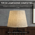 Lampada da Terra a 2 Ripiani in Metallo e MDF con Paralume in Tessuto, Ø42x166 cm, Nero e Marrone - immagine 7