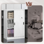 Armadietto da Ufficio a 3 Ripiani con 2 Chiavi di Sicurezza, in Truciolato, 80x40x120 cm, Bianco - immagine 7