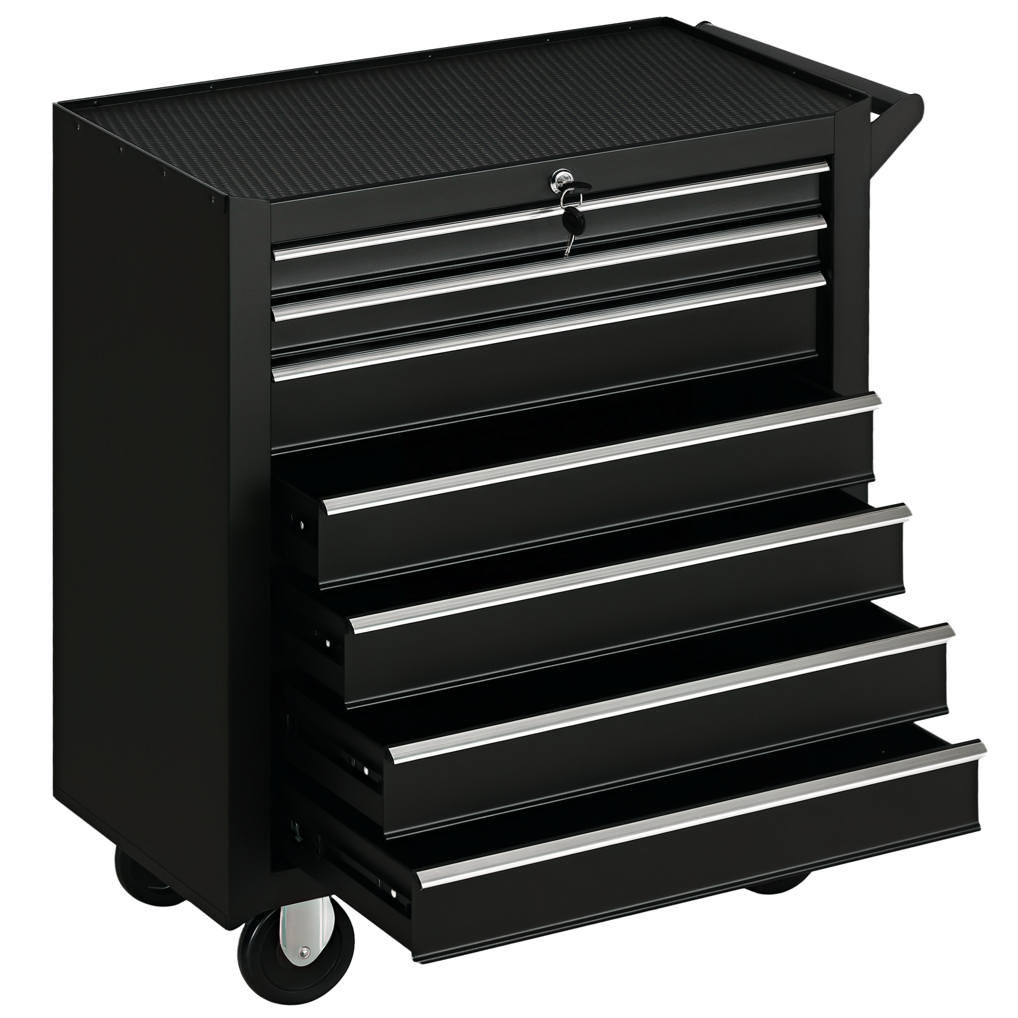 6Wa8a1197451f7d7c.png Carrello da Officina con 7 Cassetti, Serratura con Chiavi, Ruote e Maniglia, 69x33x75cm, Nero - immagine 1