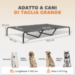 Lettino per Cani Grandi Rialzato da Esterno in Acciaio e Rete Traspirante, 152x94x23 cm, Grigio - immagine 3