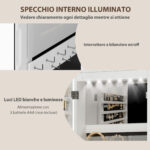 Specchiera Portagioie da Parete e Porta con Specchio Interno Illuminato e Serratura, 37x10x120 cm - immagine 5
