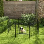 Recinto per Cani di Piccola Taglia a 8 Pannelli Modulabili da 80x1,5x80 cm, Box per Cani e Cuccioli Pieghevole con Porta in Acciaio con 8 Picchetti, Nero - immagine 5
