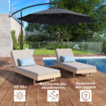 Ombrellone da Giardino Rotondo Inclinabile e Girevole, Manovella e Protezione UPF 50+, Ø3 m, Grigio Scuro - immagine 5