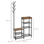 Appendiabiti da Terra a 6 Ganci in Truciolato e Acciaio con Mobile Scarpiera Portaoggetti, 92,5x28,2x182 cm - immagine 3