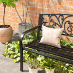 Panchina da Giardino in Metallo con Schienale Decorato, 127x60x87cm - Nero - immagine 9