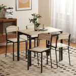 Set da Pranzo con Tavolo Rettangolare e 4 Sedie in Acciaio e MDF, Nero e Rovere - immagine 8