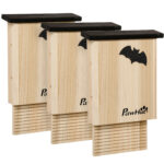 Set di 3 Casette per Pipistrelli in Legno di Abete per Esterni, 25x6x37,5 cm, Legno Naturale