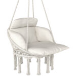 Poltrona Sospesa in Stile Boho con Cuscino, in Acciaio, Cotone e Poliestere, 80x60x40 cm, Bianco Crema