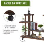Porta Piante da Esterno, Scaffale Portafiori a 4 Livelli, Fioriera da Esterno e Interno in Legno con 4 Ruote, 123,5 x 33 x 80cm - immagine 5