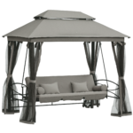 Dondolo da Giardino 3 Posti Lettino e Gazebo Design 3 in 1 con Tettuccio, 256x172x248 cm, Grigio Scuro