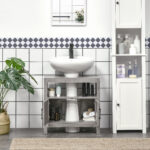 Mobile Sottolavabo con Armadietto a 2 Ante e Ripiani in Legno 60x30x60cm, Grigio - immagine 7