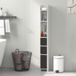 Colonna Bagno con 3 Mensole e 3 Armadietti, in Legno, 15x17x120 cm, Bianco e Nero - immagine 9