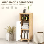 Mobiletto Bagno Salvaspazio con Armadietto a 2 Ripiani e Vano Aperto, 30x30x79,7 cm, Bianco e Legno - immagine 4