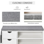 Scarpiera Salvaspazio, Panca Scarpiera in Legno, Mobile Scarpiera da Ingresso, Bianca, 80,5x30,5x43,5cm - immagine 5