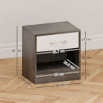 Comodino Moderno con Ripiano Aperto e Cassetto, in Legno, 39x28x41 cm, Bianco e Grigio Scuro - immagine 3