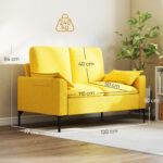 Divano 2 Posti Moderno con Cuscini e Rivestimento in Tessuto Spugna, 130x77x84 cm, Giallo - immagine 3