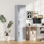 Armadio per Ufficio in Acciaio a 3 Porte Indipendenti con Serratura e 2 Chiavi, 45x38x180 cm, Grigio Chiaro - immagine 2