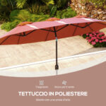 Ombrellone da Giardino Doppio Inclinabile con Apertura a Manovella, 295x152x222cm, Rosso - immagine 7