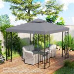 Tetto di Ricambio per Gazebo 3x3m a 2 Livelli e Resistente ai Raggi UV, Grigio Scuro - immagine 2