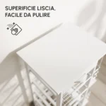 Carrello da Cucina Salvaspazio in Legno Bianco, Portavivande con 1 Piano di Lavoro 1 Cassetto e 4 Cestelli Metallici, 47x37x83cm - immagine 5