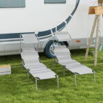 Set 2 Sdraio da Giardino Pieghevoli con Tettuccio Regolabile, in Tessuto Oxford e Metallo, 187x58x36 cm, Grigio Chiaro - immagine 2